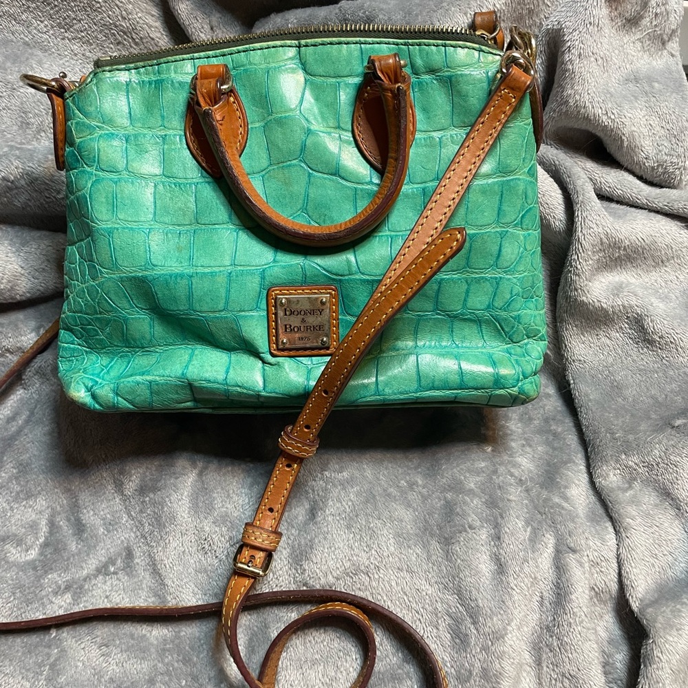 Dooney & Bourke Turquoise Croc-Embossed Satchel - Picture 4 of 6